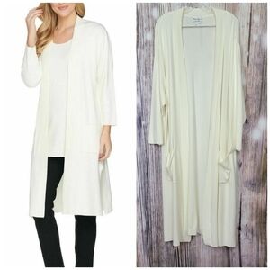 𝅺Linea by Louis Dell'olio Whisper Knit Long Pocket Cardigan Ivory Cream Size 2X